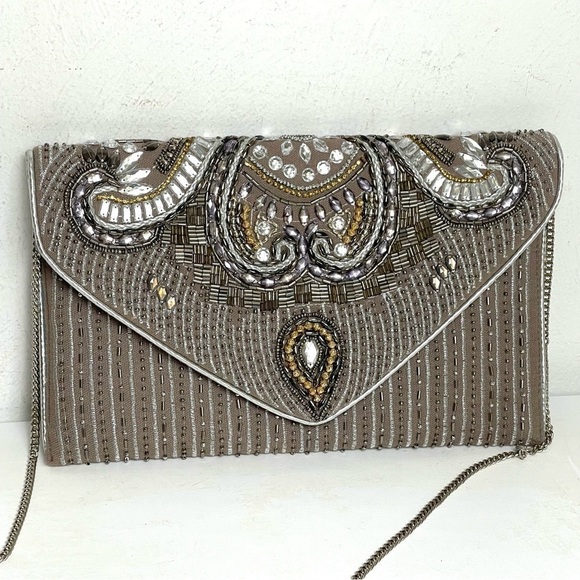 Ethereal Embroidered Beaded Clutch Crossbody Made India Fairy Feminine Romantic - Picture 1 of 9